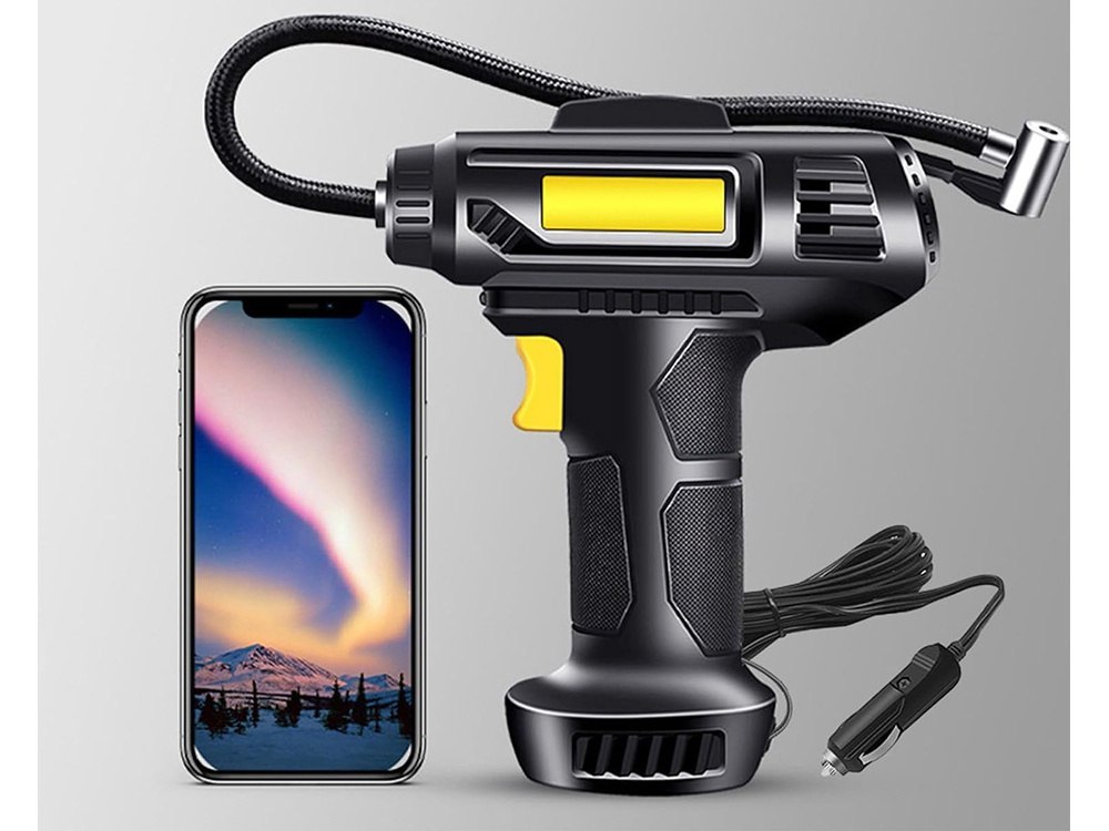 KOMPRESOR SAMOCHODOWY PISTOLET DO POMPOWANIA KÓŁ POMPKA 12V 120W 10 BAR LED